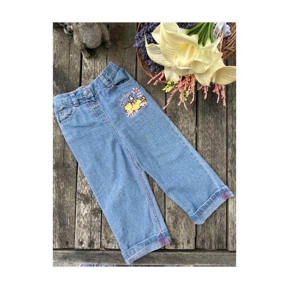Disney Baby Winnie The Poo Denim Jeans "Best Friends" Pigleg Straight Leg Cuffed - Picture 2 of 8